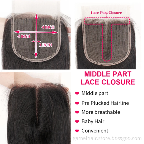 wholesale natural color hair bundles T type lace with closure middle part 4x4 closure with straight Brazilian Virgin human hair